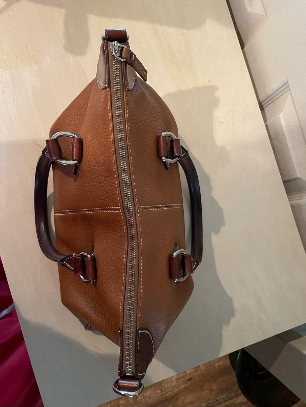 Dooney & Bourke Two-Tone Cognac Brown cobbled leather trimmed in mahogany. - Picture 3 of 9